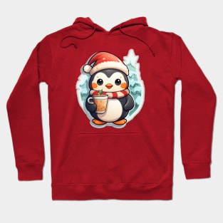 kawaii Penguin Christmas holds a drink in his hand Hoodie